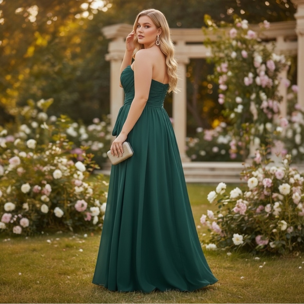 Elegant Green Strapless Evening Gown Plus Size 2X - Picture 3 of 10